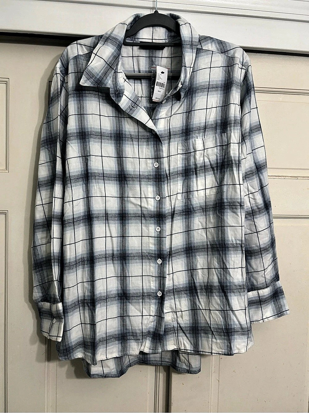 Lane Bryant Crinkle Plaid Button-Down Shirt Plaid Button Down Shirt in Blue &